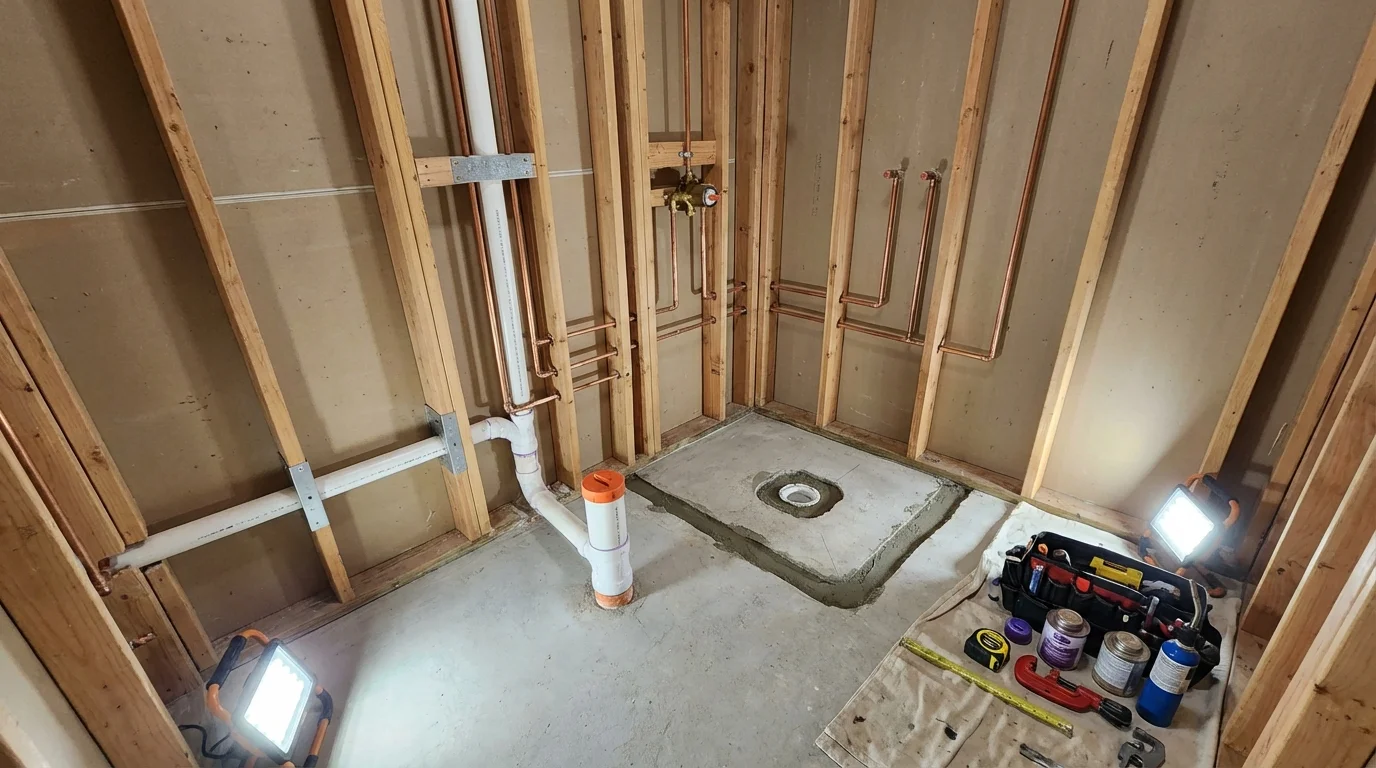 Bathroom rough-in plumbing during remodel by Johns Plumbing LLC in Overland Park
