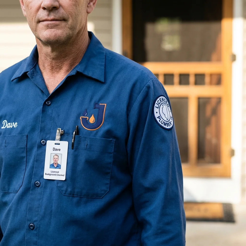 Licensed plumber showing ID badge in Overland Park, KS