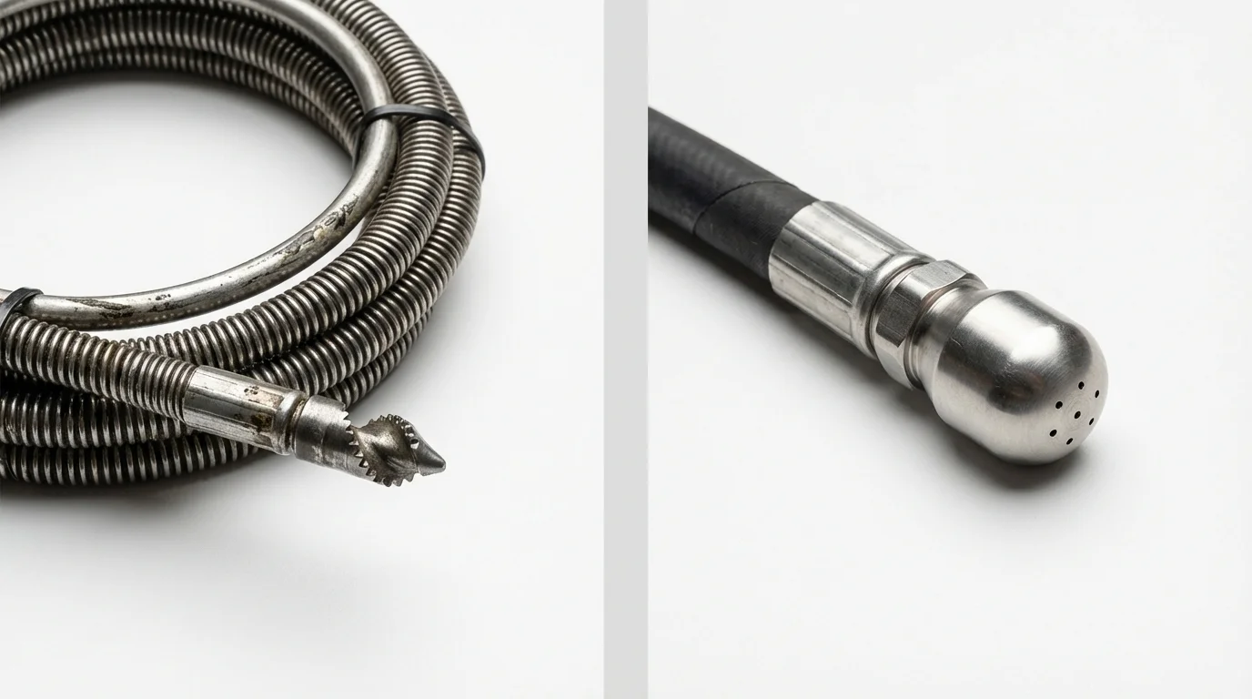 Drain snake cable and hydro jetting nozzle used for drain cleaning in Overland Park, KS